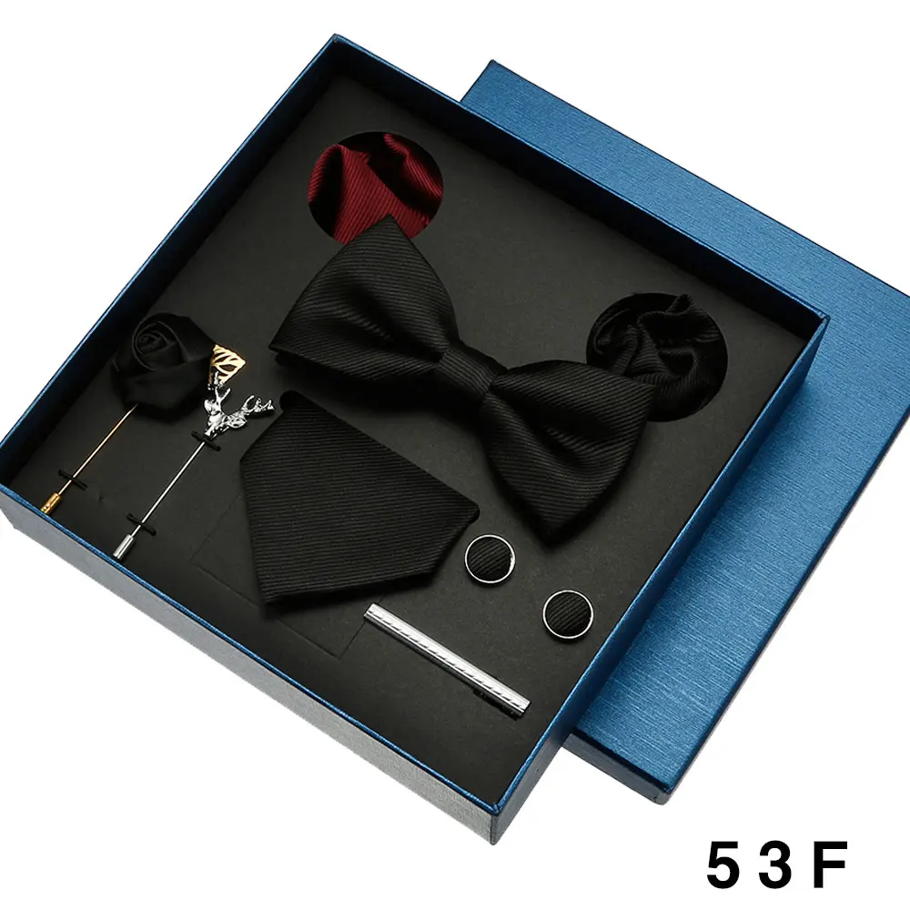 8-teiliges Luxus-Herren-Krawatten-Set in Geschenkbox, Krawatte mit festlicher Hochzeit, Fliege, Einstecktücher, Manschettenknöpfe, Clip-Broschen, Anzug – Detail 23