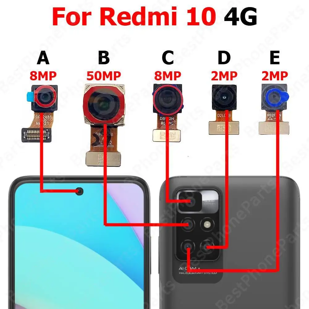 Camera For Xiaomi Redmi 10 4G Rear Backside Front Facing Frontal Selfie Back Camera Module Mobile Phone Replacement Parts