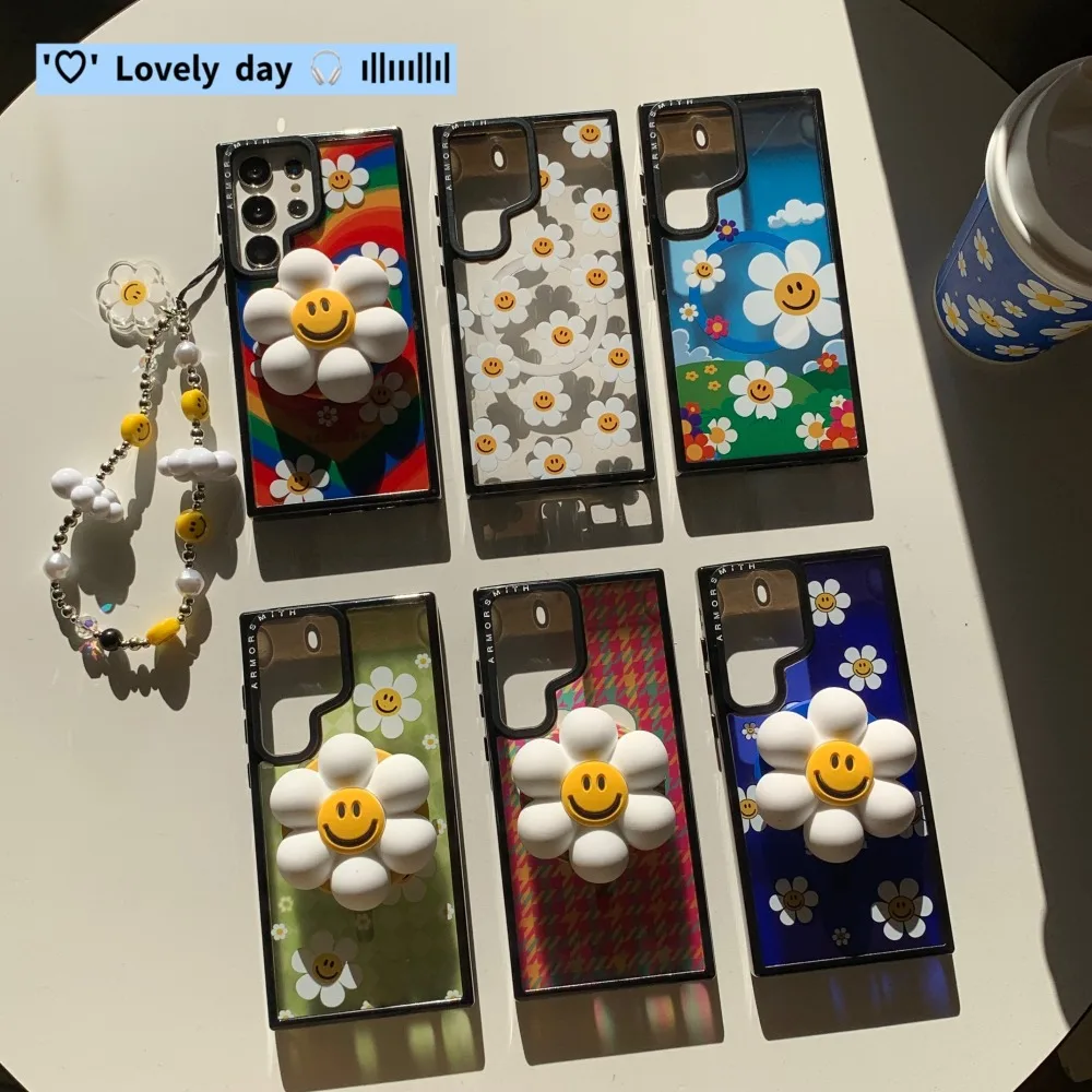 عباد الشمس المبتسم مناسبة لحافظة الهاتف Samsung S25 Plus/24 Ultra S24 Plus/23/حافظة واقية إبداعية لطيفة مضادة للسقوط #1