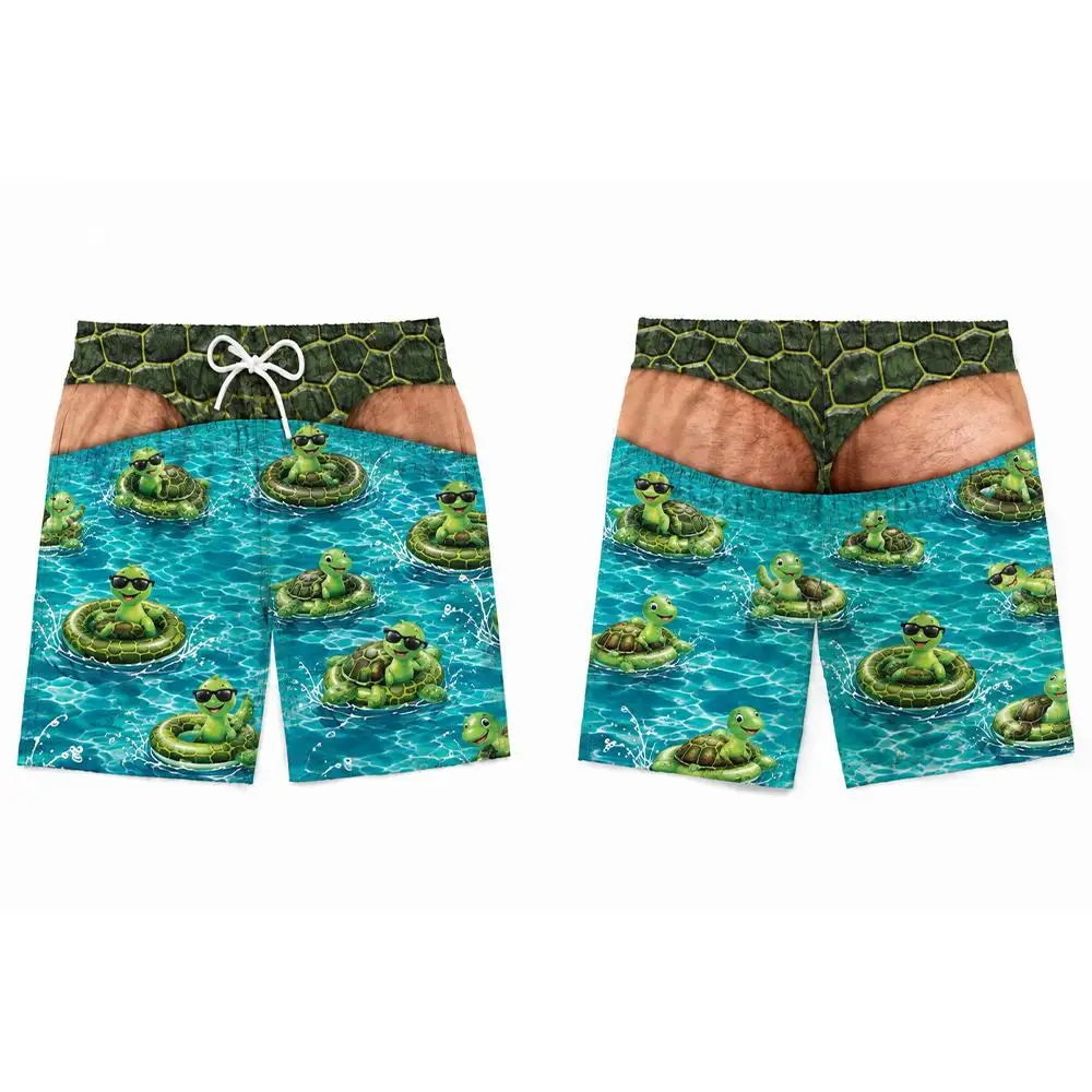 Men Fun Beach Party Swim Trunks 3D Fake Hip Printed Drawstring Board Shorts Summer Boyfriend Husband Fashion Viral Beach Shorts