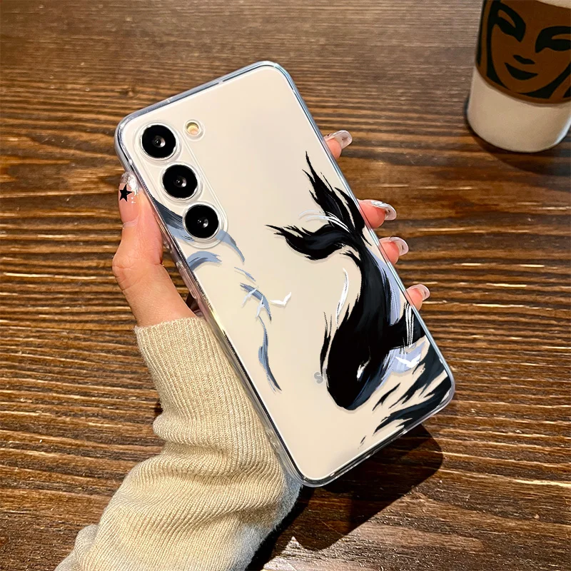 Chinese Ink Painting Killer Whale Clear Phone Case For Samsung Galaxy S24 S25 S23 S22 Ultra Plus Cover S25+ S22+ S23+ S24+ Shell