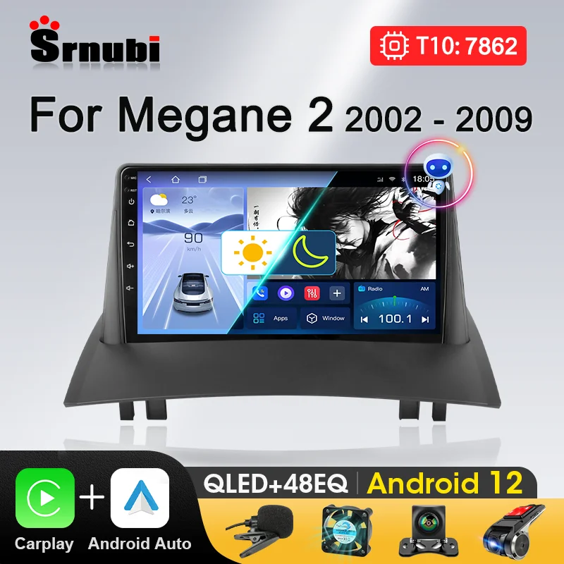 

Автомагнитола Srnubi для Renault Megane 2 2002-2009, Android 12, Carplay, мультимедийный видеоплеер, GPS, DVD, 2 Din, стерео, аудио, головное устройство