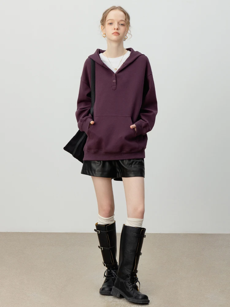 EGGKA Pure Color Hoodie Long Sleeve Women's Sweatshirt Casual Loose Versatile Commute Jacket Top Autumn 2024 New Arrival