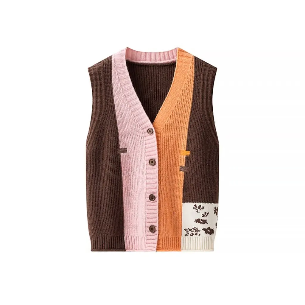 

Korean Women's Collar Contrast Knitted Vest 00HM-2713V Early Spring Outerwear Fashionable Wholesale A-Line Vest