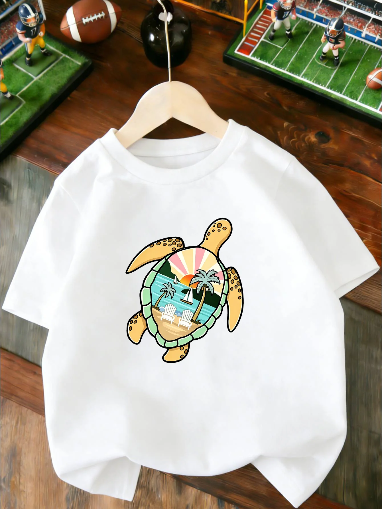 Cute Sea Turtle Tropical Beach Sunset Cartoon Print T Shirt Boys Girls Lovely Short Sleeve Tee Family Matching Kids Cotton Tops