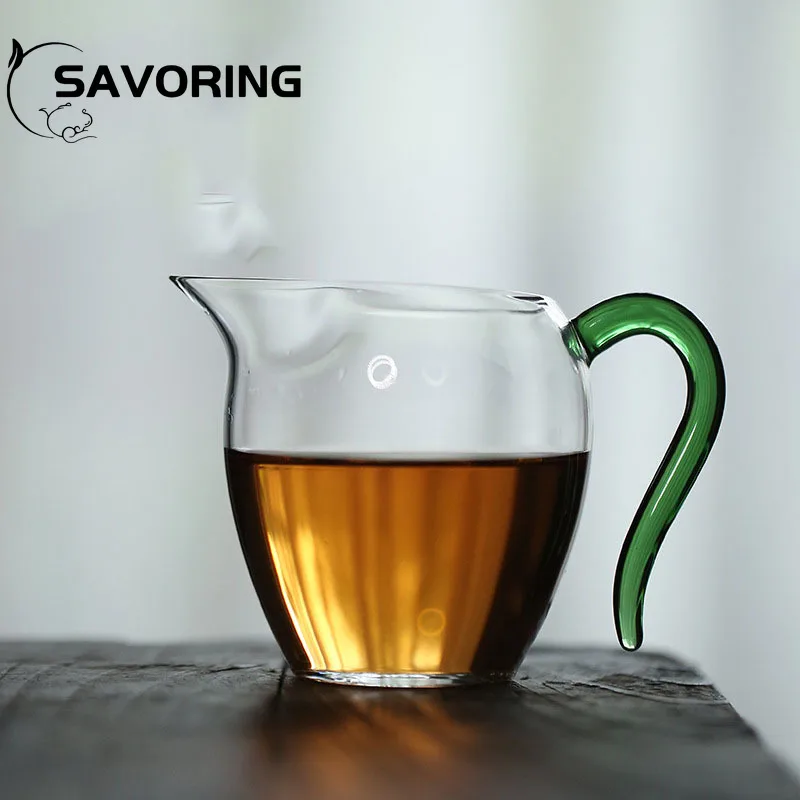 300ml Heat-resisting Clear Glass Tea Pot Fair Cup Chahai Handmade Kung Fu Tea Cup Teaset Tea Pitcher Divide Tea Ware with Handle