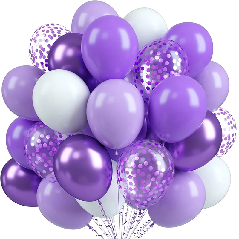 42pcs 12inch Purple Confetti Latex Balloons Happy Birthday Party Decorations Kids Boy Girl Adult Wedding Mermaid Globos Supplies