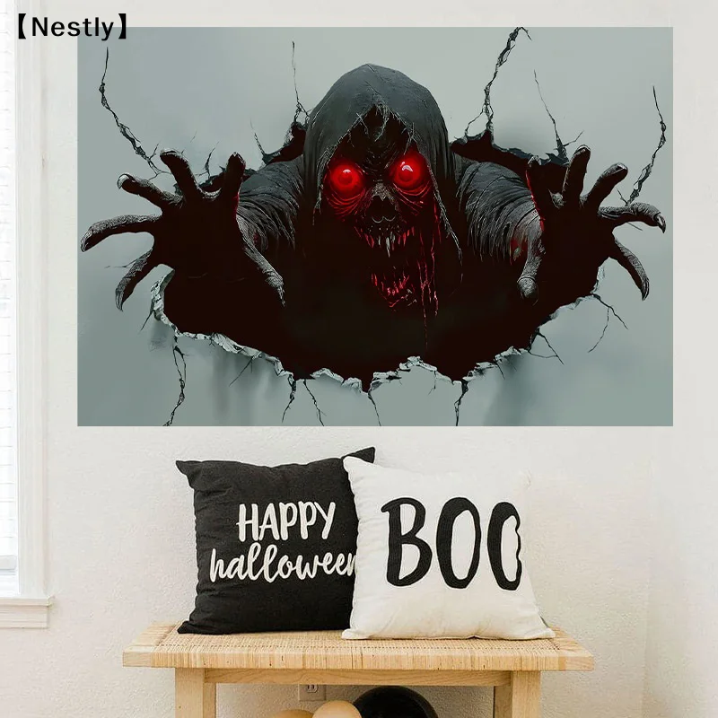 Halloween 3D Effect Horror Wall Stickers Skull Haunted House Decoration Wall Stickers Scene Layout〔Nest〕