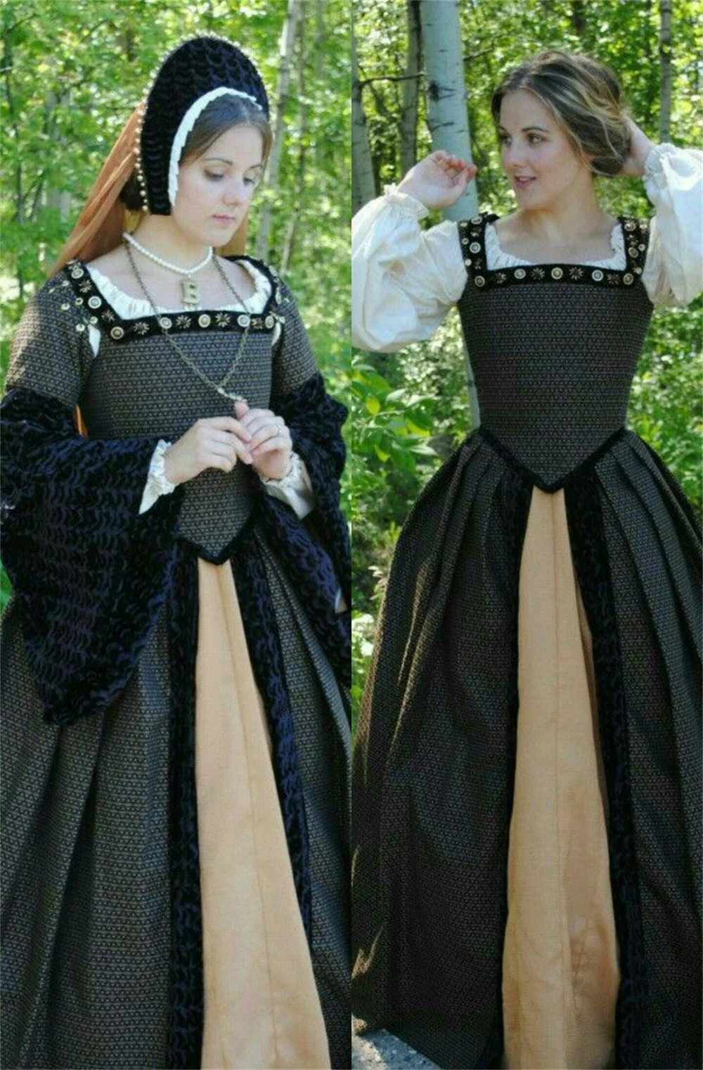 Anne Boleyn kostium Tudor sukienka wiktoriańska francuska królowa elizata Tudor kostium kobiety odpinane rękawy renesansowa suknia Tudor