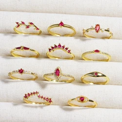 Rose Red Zircon Rings For Women Minimalism 18K Gold Plated Finger Dainty Jewelry Valentine Gifts For Girlfriend anillos mujer