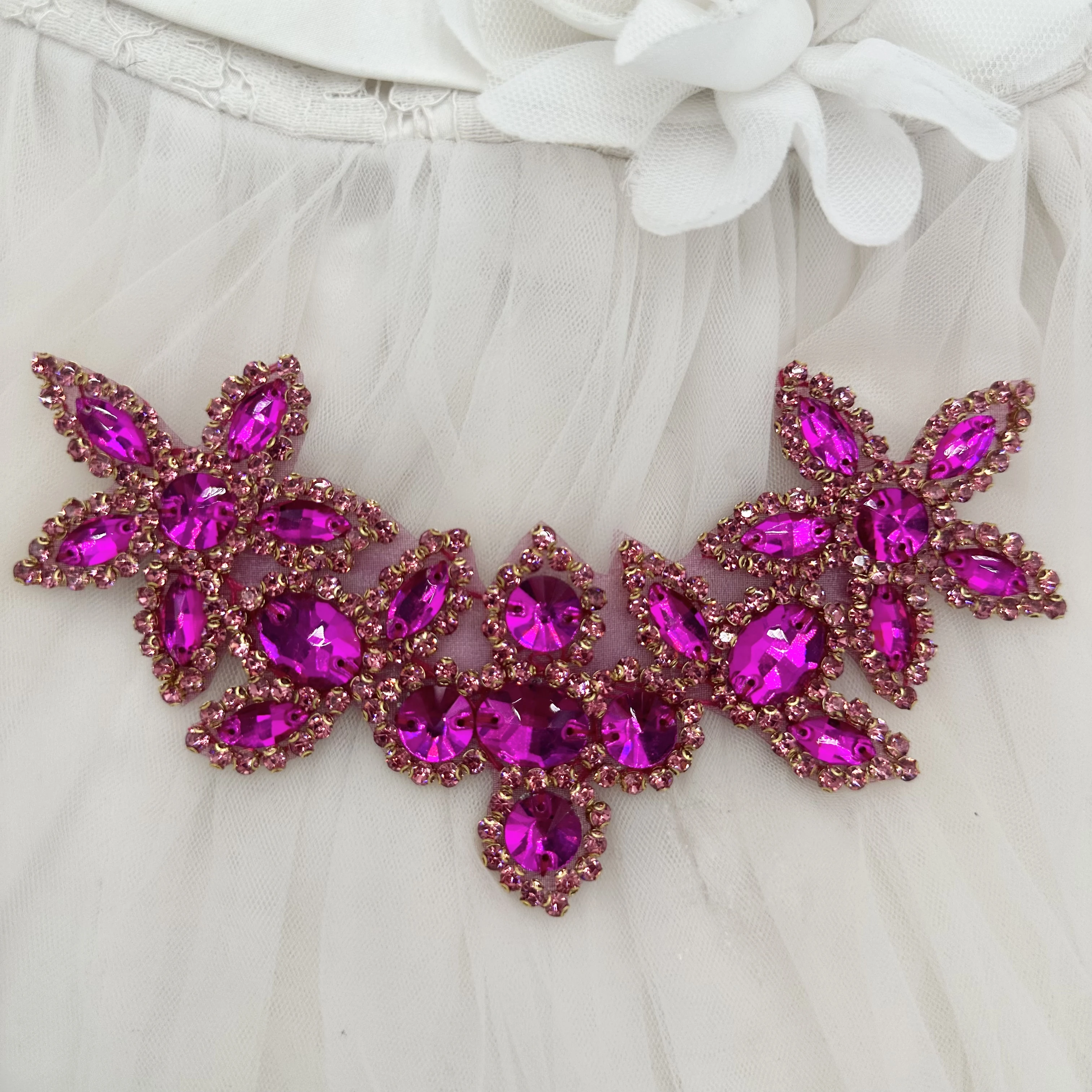 Blue Rhinestone DIY Back Adhesive Patch Ladies Wedding Dress Waist Belt Waist Seal Shoe Cap Decoration Chest Flower Shape Collar