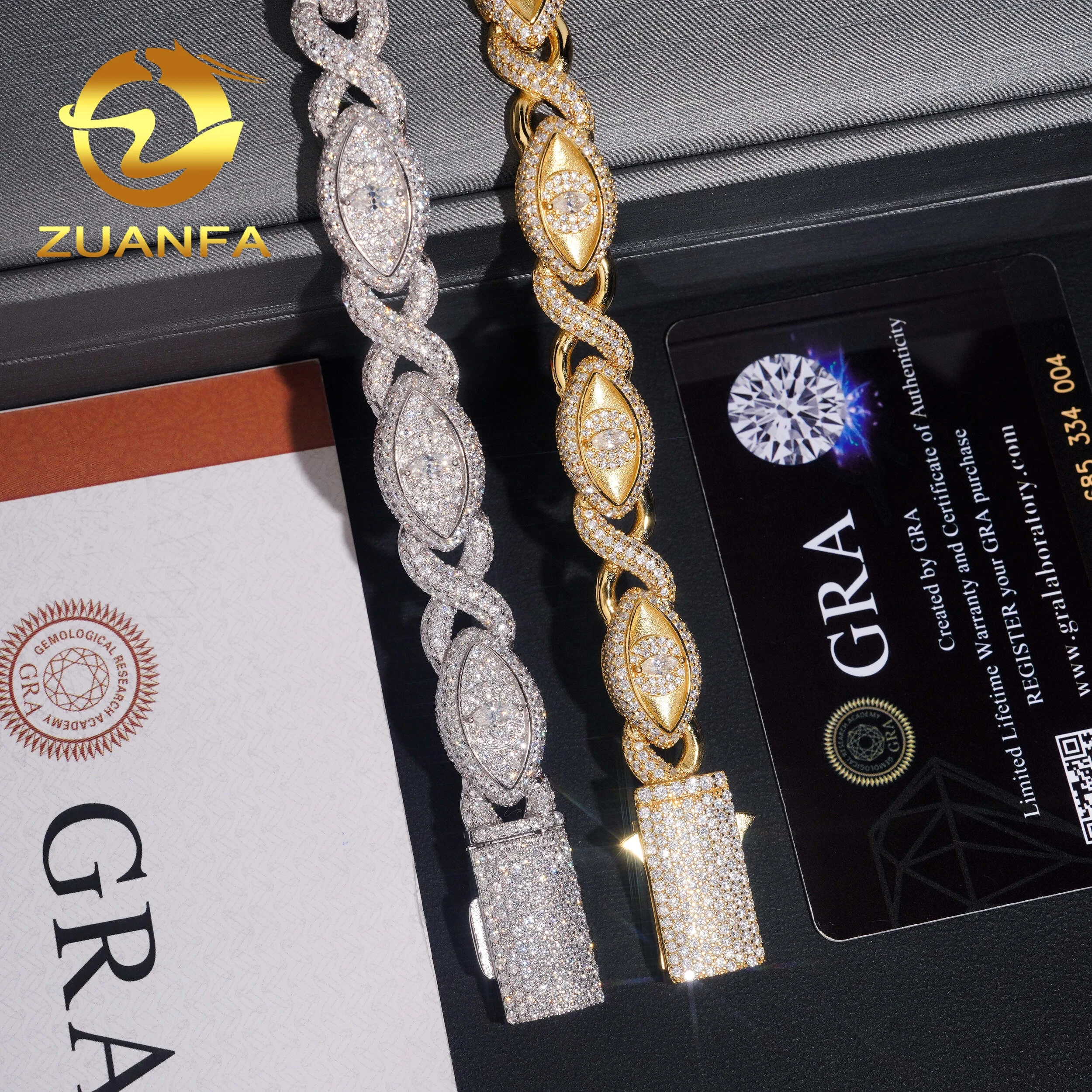 Pass Diamond Tester Hip Hop Style 925 Silver Moissanite Iced Out Marquise Eye Cuban Link Infinity Bracelet，