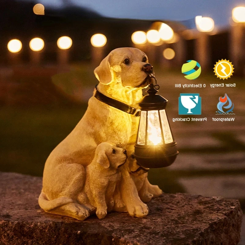 Imagem -03 - Simulação Solar Animal Led Light ao ar Livre Impermeável Estátuas do Cão de Resina Night Lights For Pathway Jardim Decoração da Vida Selvagem