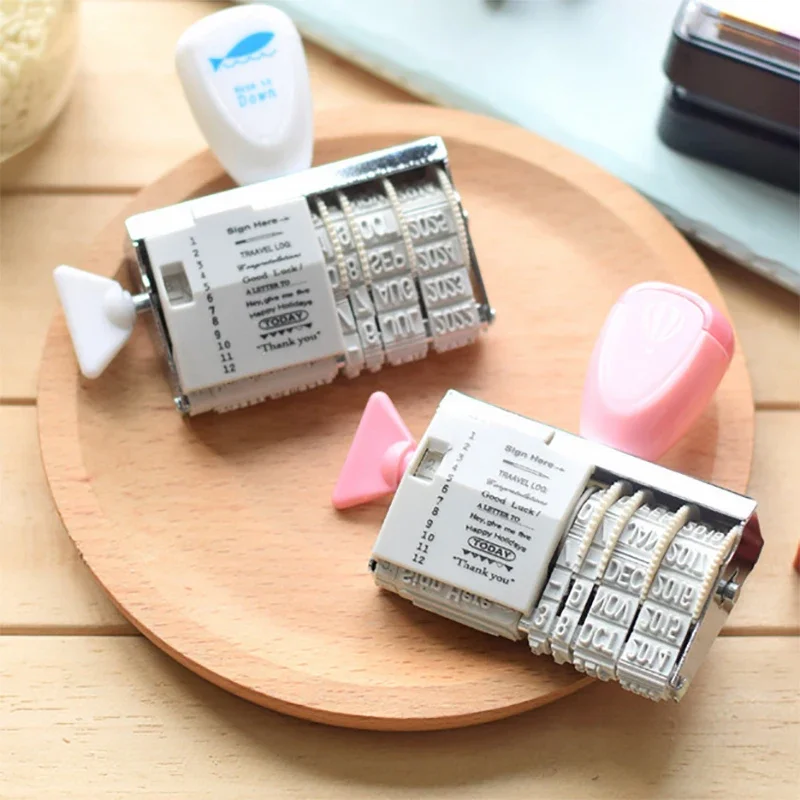 Korean Words and Date Journal Stamps Wheel Rubber Roller Date Stamp Set Stationary School Stationery Diary Planner Accessories