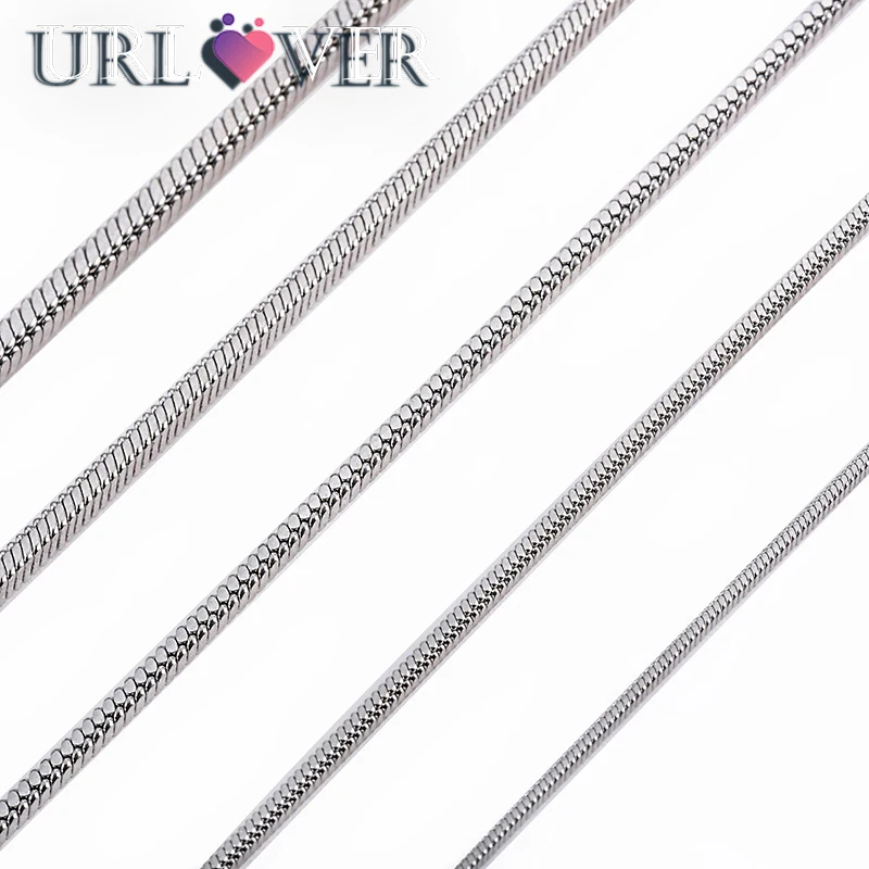 URLOVER 1mm 2mm 3mm 925 Sterling Silver Round Snake Chain Necklace Silver Color For Men Women's Fashion Jewelry 18K Gold Choker