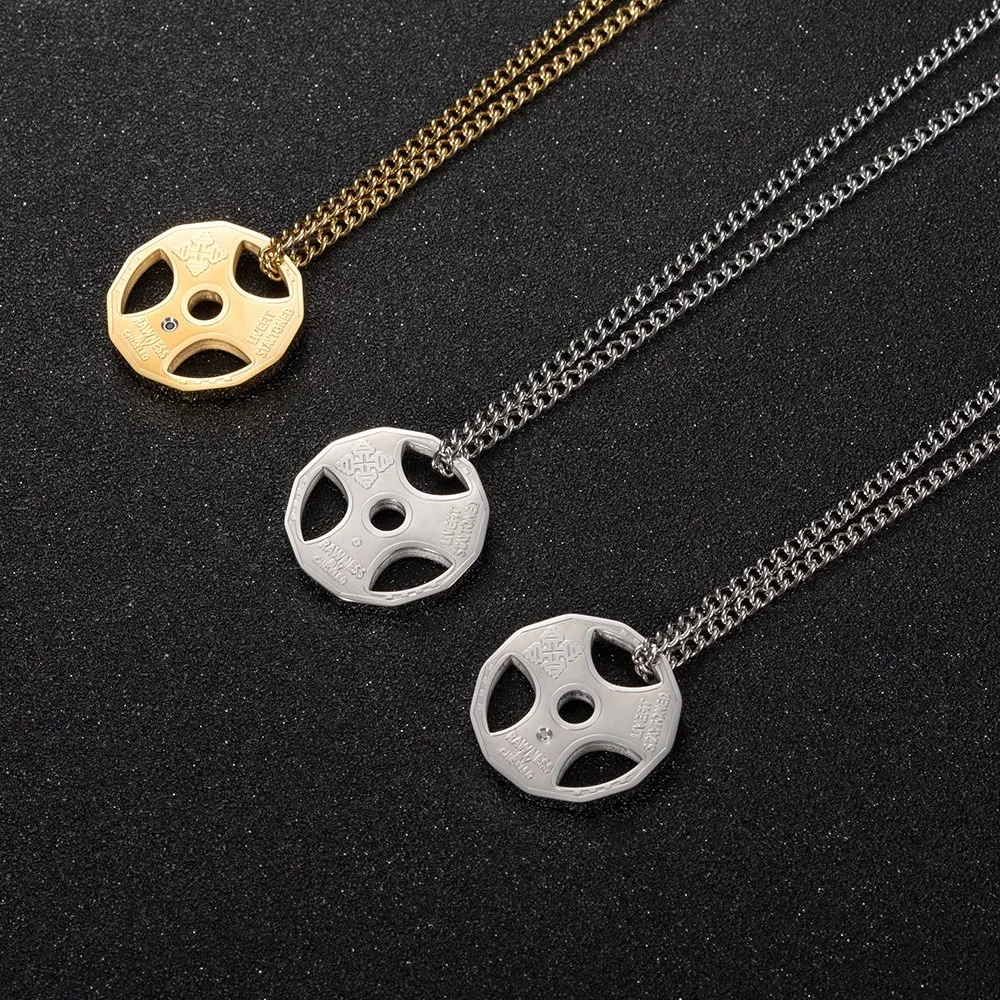 New Simple Personality Trend Niche Men's Gym Necklace with Weight Plate Barbell Dumbbell Weightlifting BodybuildingSportsJewelry