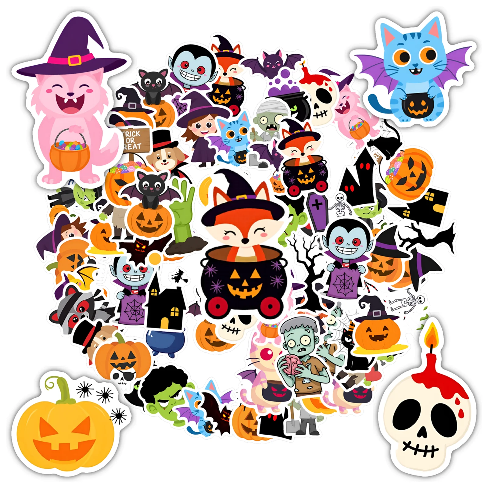 35pcs-50pcs Fun Witch Stickers Playful Monsters Funny Stickers Stationery Stickers For DIY Phone Guitar Laptop Notebook Laptop