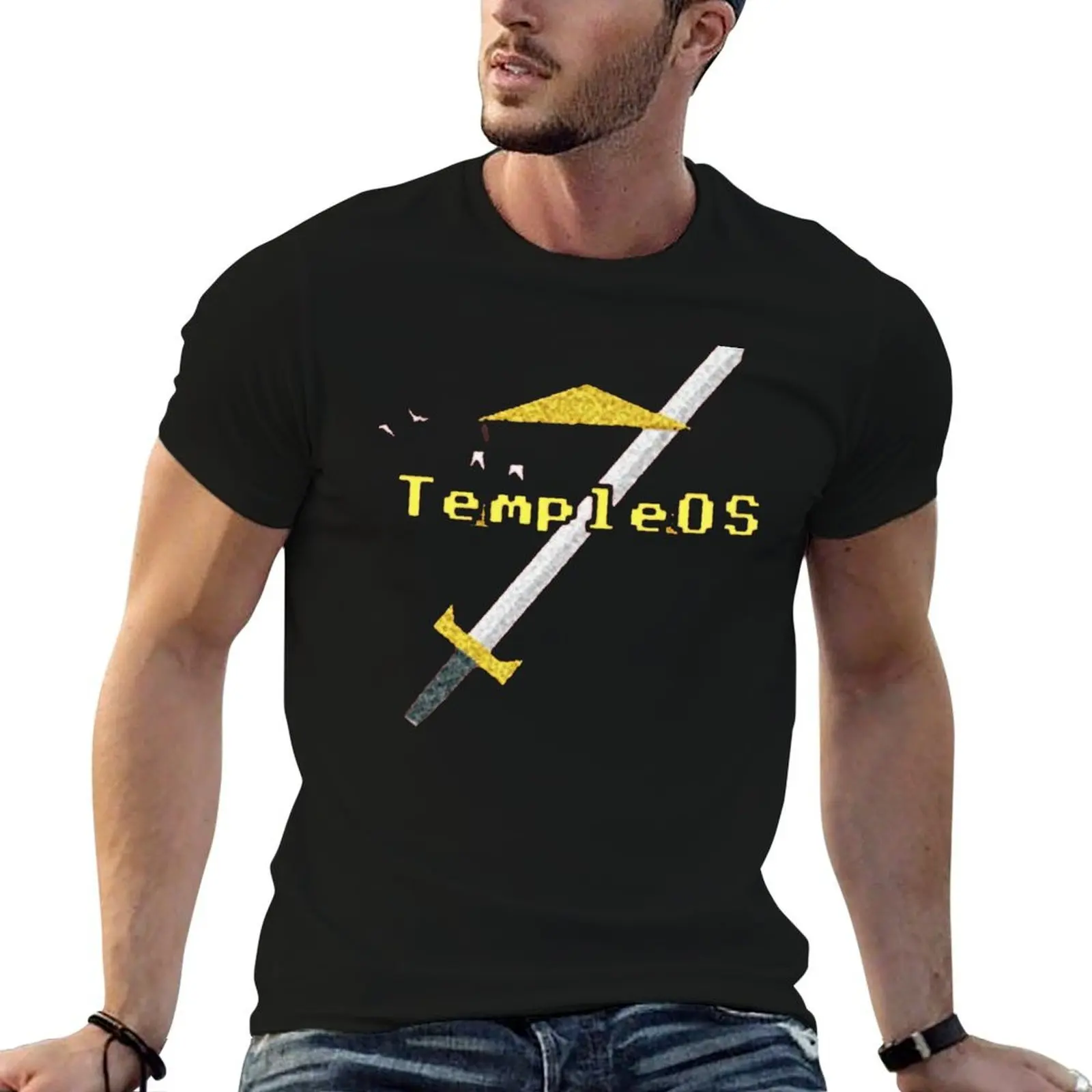 TempleOs Gold Terry A Davis Memorial T-Shirt oversize t-shirts man custom t-shirts Men's t-shirt