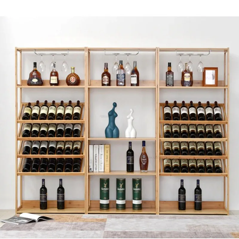 Vitrina moderna para Bar, mueble de almacenamiento para sala de estar, estante de vino de bambú multicapa europeo, muebles de Bar