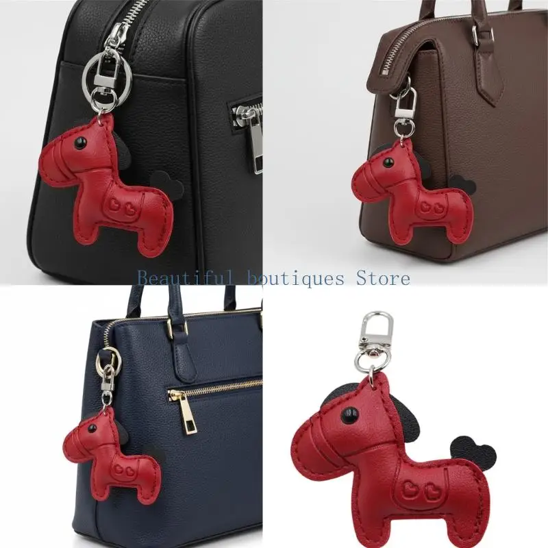 U4LF Stylish Equestrian Keychain Accessory Bag Charm Leather Texture for Car Keys