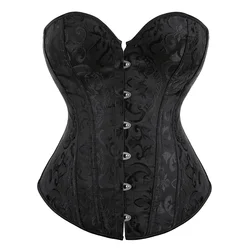 Corset Top Bustier Sexy Women's Overbust Corselet Blouse Lace up Jacquard Gothic Brocade Vintage Fashion Beige Plus Size