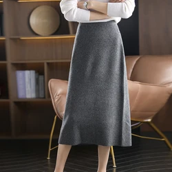 High-waisted solid color Half length skirt women's new autumn winter all-match slimming A-line skirt knitted mid-length skirt