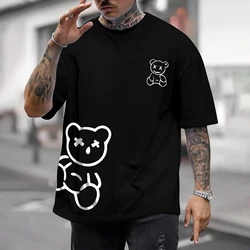 Summer unisexT-shirt100%pure cotton creative O-neck short sleeved solid color bear printed men's and women's street casual wear3