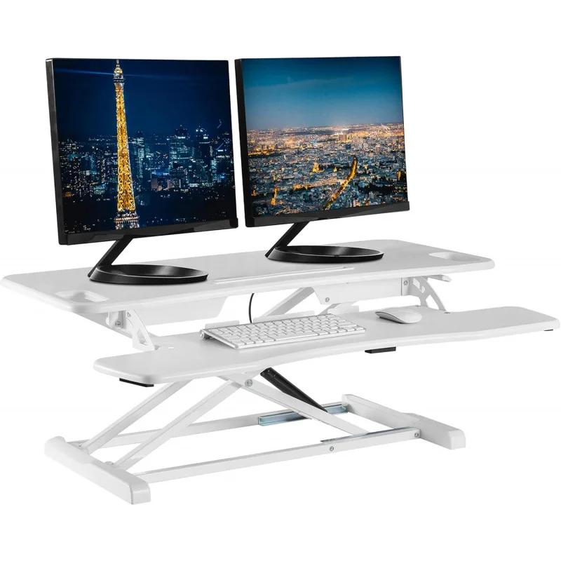 Conversor de mesa YXI - Estação de trabalho de mesa ajustável de 37 polegadas, madeira MDF, riser de mesa ergonômico com teclado CU