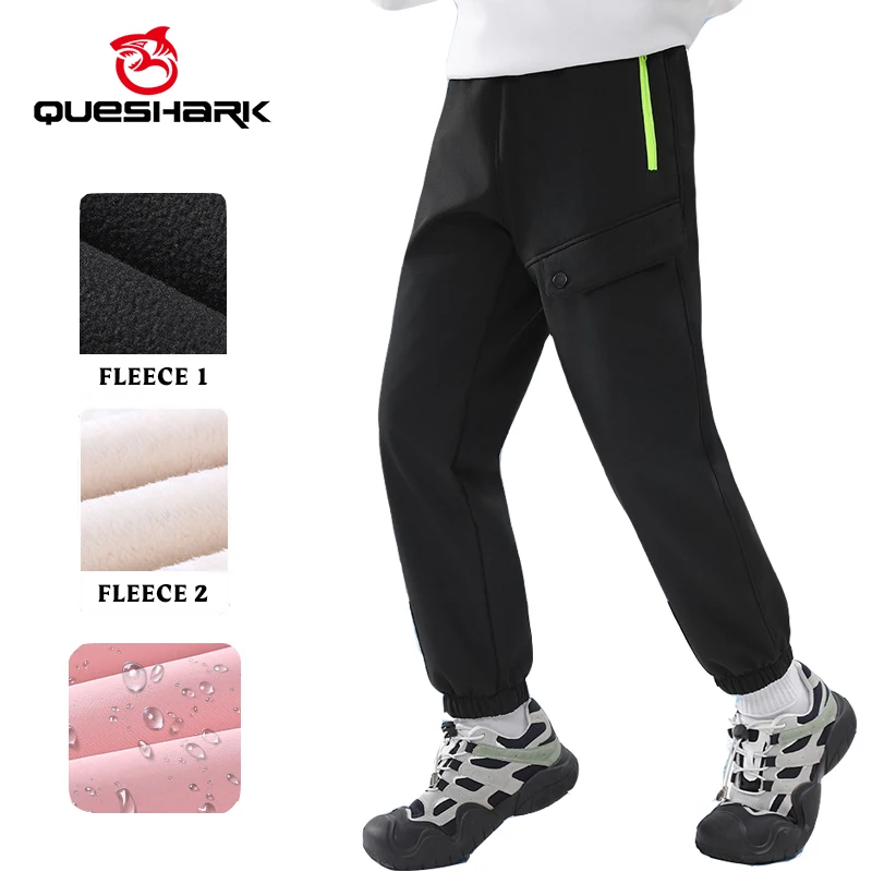 

(120-170)Queshark 3-стойкие брюки из софтшелла с термофлисовой подкладкой, походные брюки для катания на лыжах, спортивные брюки для мальчиков и девочек с карманом