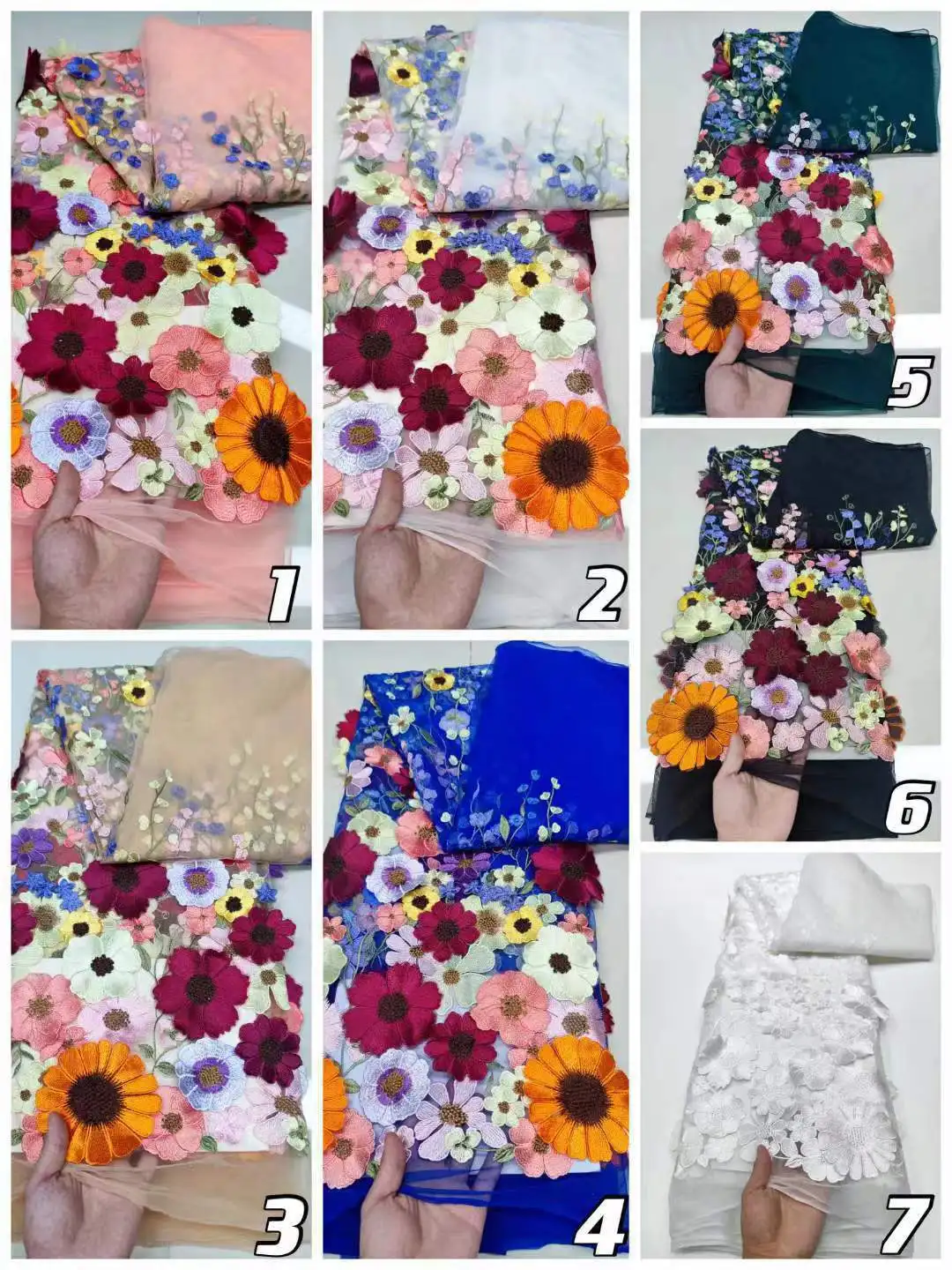 High-End Embroidered Fabric 3D Appliqué Embroidery Lace Fabric Women\'s Dress Fashion Wedding Dress Material