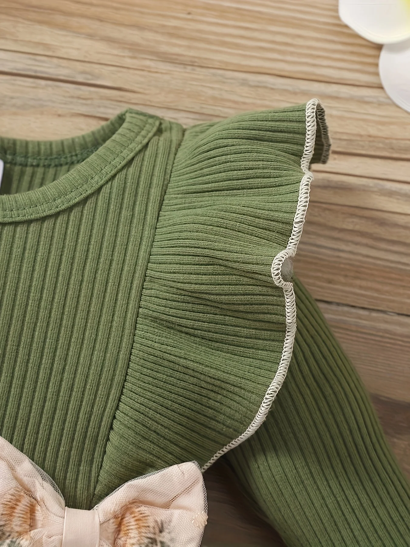 فستان محبوك على طراز الغابة للفتيات | بلوزة مضلعة باللون الأخضر الزيتوني مع تنورة من التول - فستان أميرة مزين بالزهور ثلاثي الأبعاد" #6