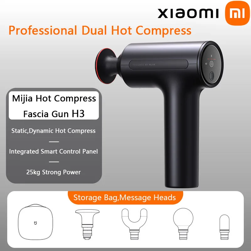 

Xiaomi Mijia H3 Fascia Gun Hot Compress Muscle Massage Gun 25kg Thrust Brushless Motor 4 Massage Heads Portable Relax The Body