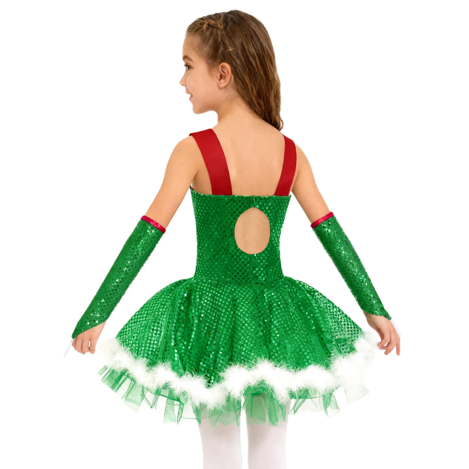 أطفال بنات عيد الميلاد الترتر الباليه توتو فستان ثلج زي عيد الميلاد سانتا كلوز الجمباز التزلج فو الفراء يوتار كامي فستان مجموعة #4