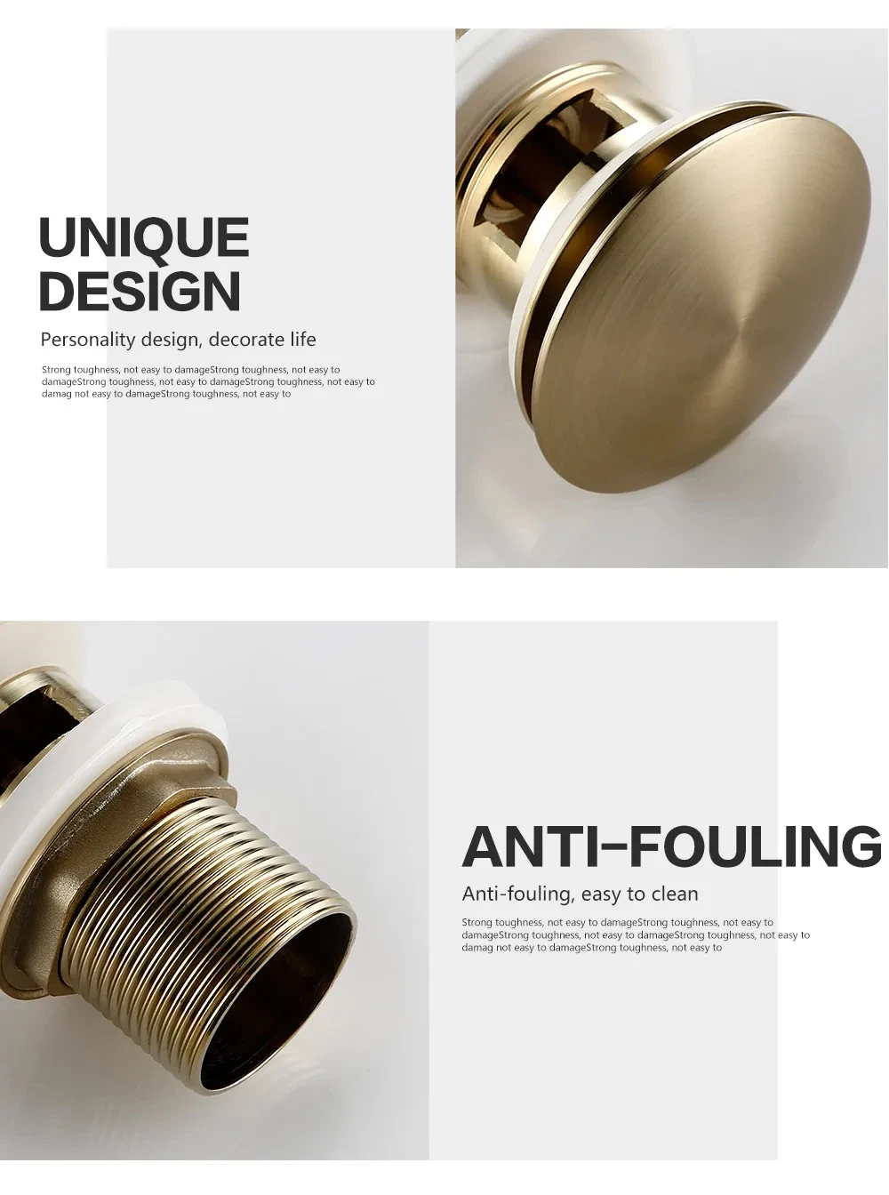 Bathroom Sink Drain Wash Basin Drainer Waste Pipe Sink Plug Pop-Up Button Luxury Brush Gold Brass Material Matt Black Rose