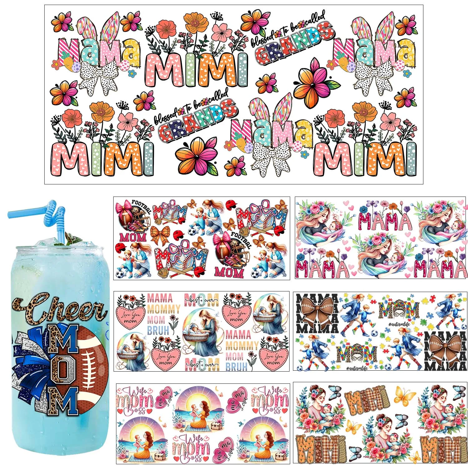 I Love Best Mom Style UV Sticker Party DIY Decals 3D transfers uvdtf tumbler seal stickers 16oz uv dtf cup wraps