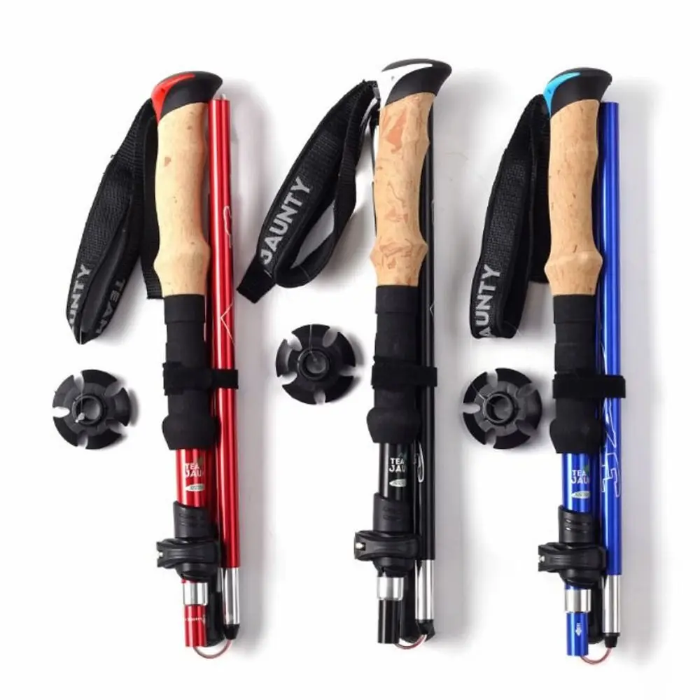 Aluminum Outdoor Trekking Poles 5 Section EVA Walking Sticks Folding Quick Adjustable Locks Cross Country Cane Camping