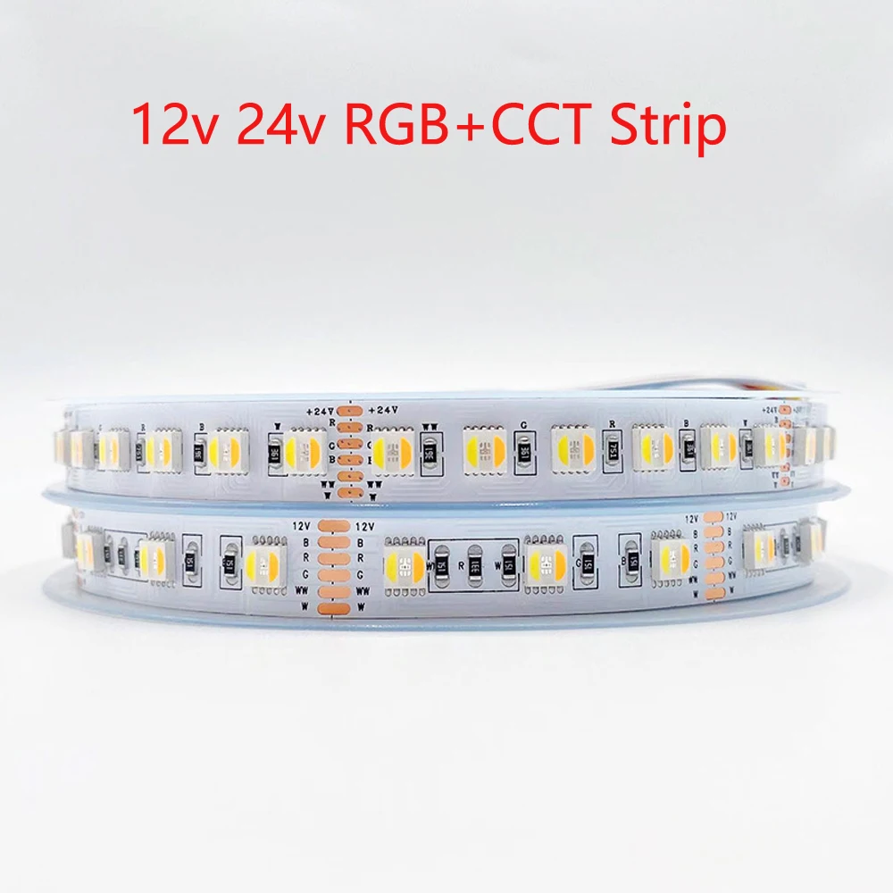 

12v 24v SMD5050 96 Leds/M RGBCCT Strip RGB+White+ Warm White 5 in 1 LED Strip Dimmable IP20 IP67 Waterproof LED Tape Rope