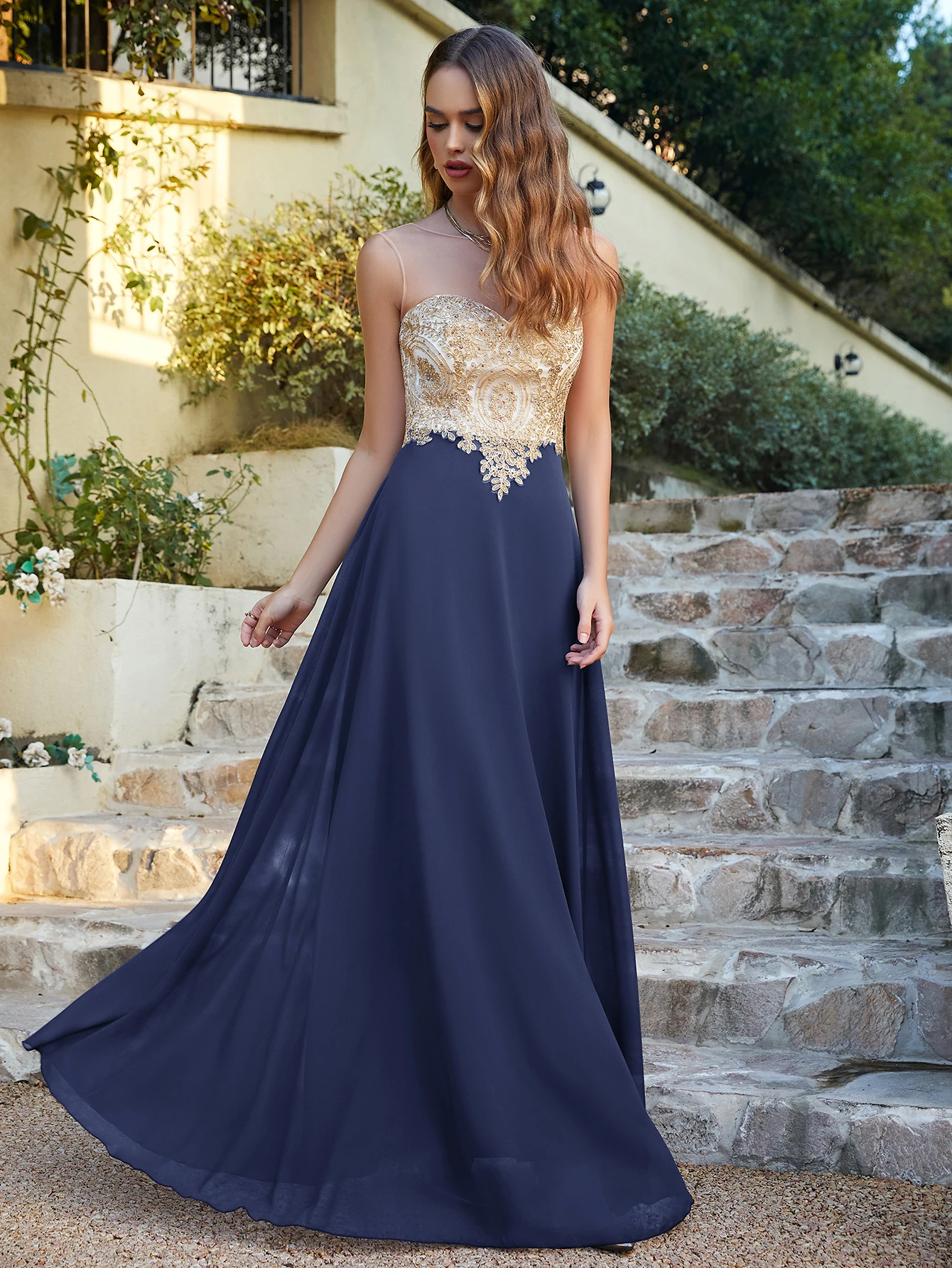 BABYONLINE Navy Blue 2024 Bridesmaid Dresses Illusion Sweetheart Backless Zipper Wedding Guest Evening Long Gown A Line Robe