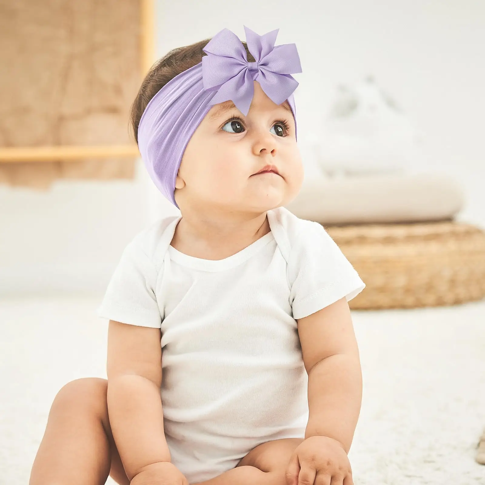 20 Stück Zufällige Farben Große Schleifen-Stirnbänder für Babymädchen, Breiter Nylon-Turban, Neugeborenen-Schleifenkopfbedeckung, Haaraccessoires – Detail 3
