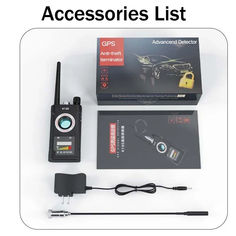 K18S 업그레이드 RF 신호 감지기 안티 스파이 핀홀 마이크로 카메라 스캔 마그네틱 GPS 로케이터 GSM 비밀 버그 탐지기