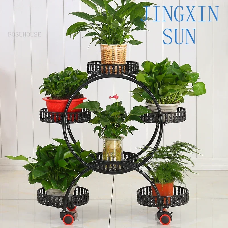 Modern Minimalist Wrought Iron Plant Shelves for Living Room Balcony Plant Stands Household Multi-layer Flower Stand