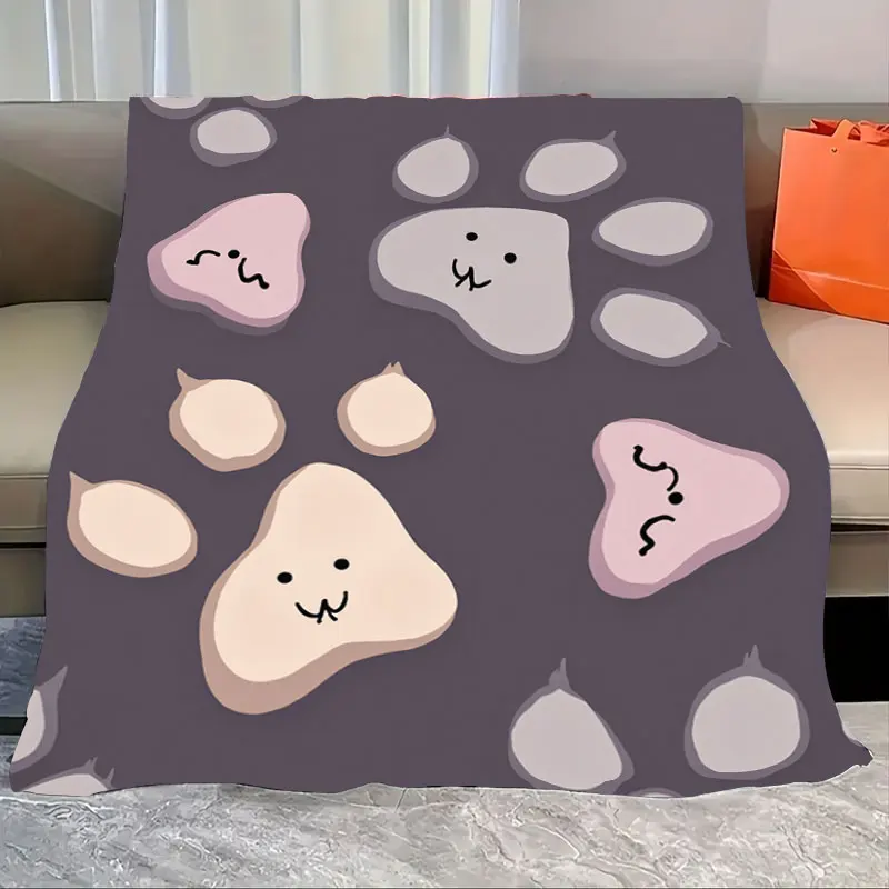 

1pc Flannel Blanket Cute Paw Print Blanket for Cozy Home Decor - Soft & Warm Throw Blanket