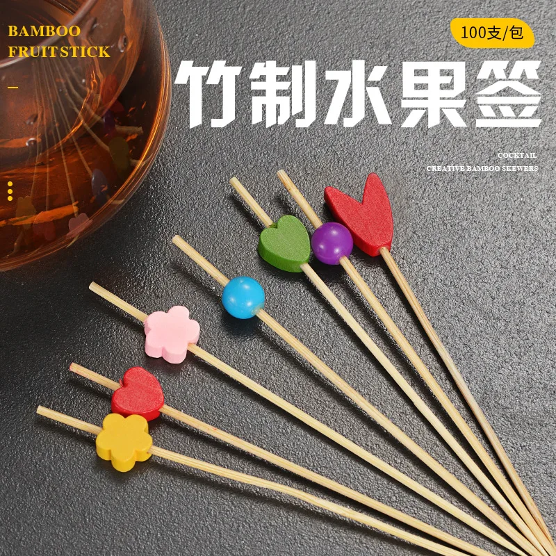 

Creative Cocktail Signature Decorative Flower Signature Disposable Fruit Fork Bamboo Skewer Fruit Toothpick Multi-functional