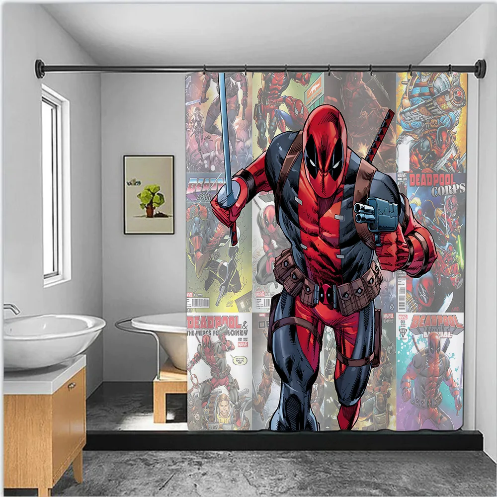 Hot S-Super H-hero Deadpools Shower Curtain Waterproof Polyester Fabric Paint Bath Curtain Home Bathroom Decor Curtain With Hook