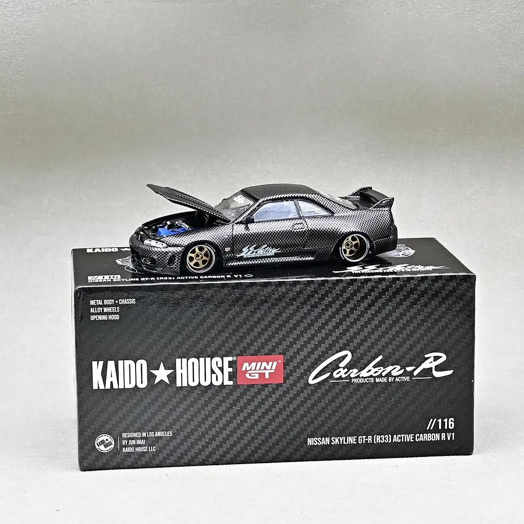 TSM KAIDO HOUSE MINI GT 1/64 KHMG116 Nissan Skyline GTR R33 Active Carbon R Varnish Chase Die-cast alloy car model