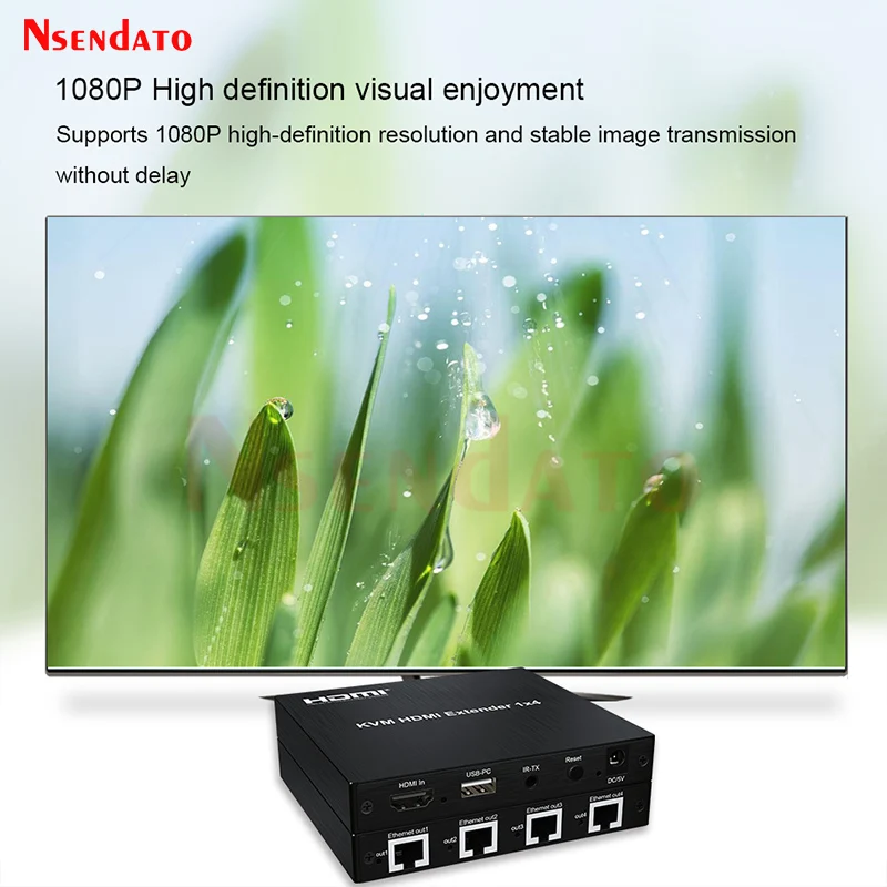 1x4 HDMI KVM موسع الفاصل عبر إيثرنت CAT5e/6 200M 1 في 4 خارج 1080P KVM HDMI USB الفاصل موسع مع TCP/IP للكمبيوتر التلفزيون