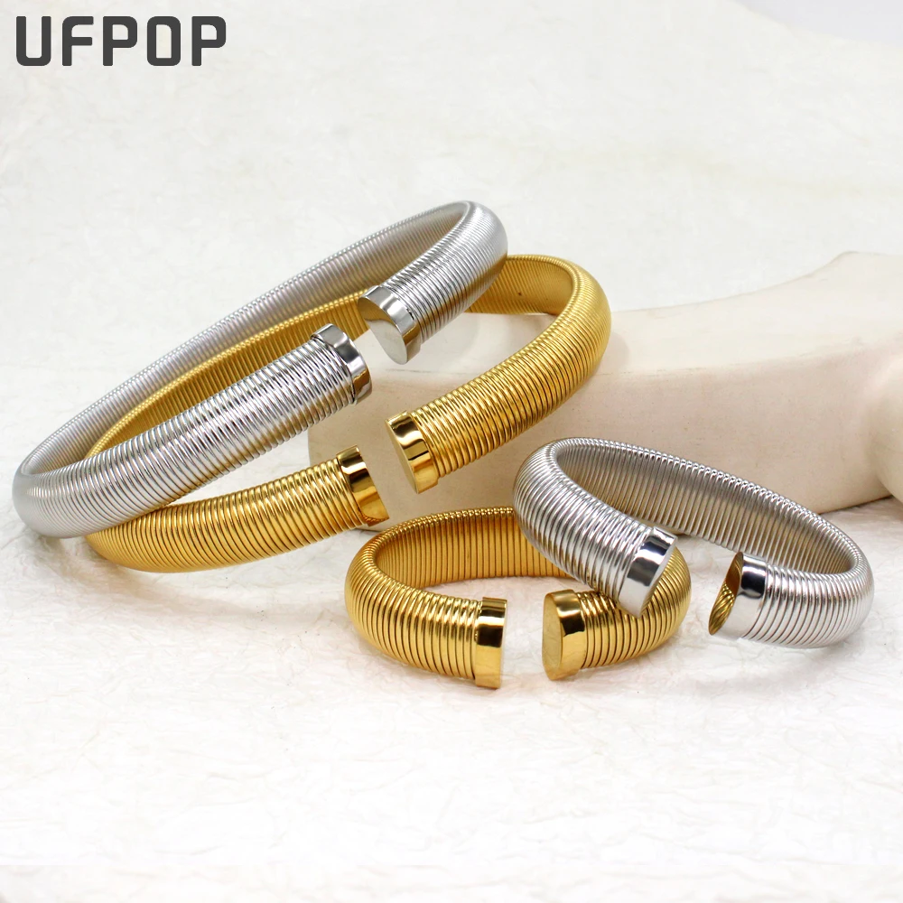 Punk Waterproof High Quality Stainless Steel Jewelry Set Stylish Unisex PVD 18K Gold Color Daily Wear Accessories Gift