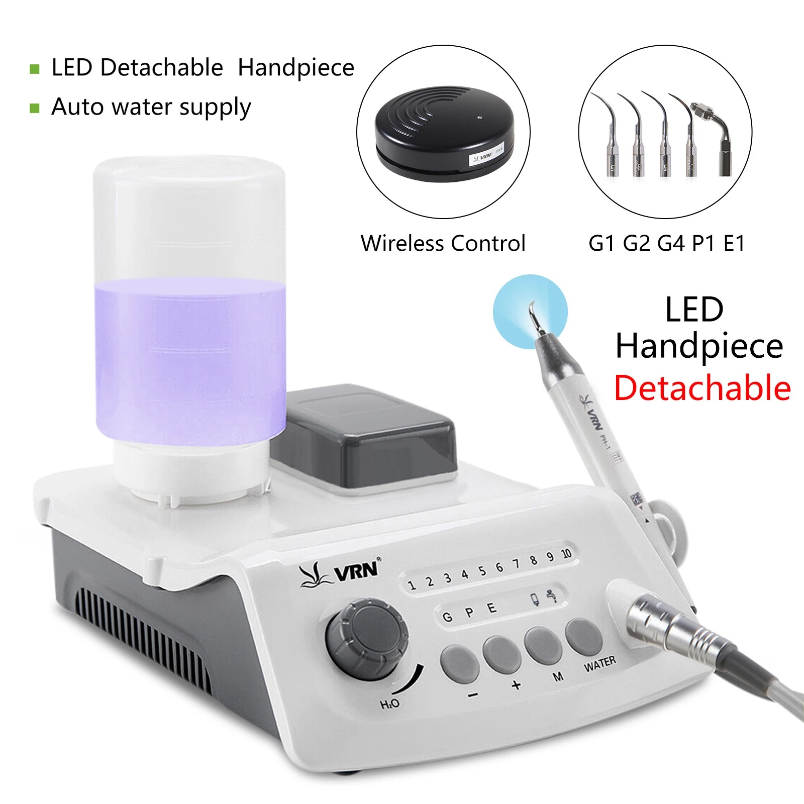 VRN-A8 Dental Wireless Ultrasonic Scaler with LED Detachable Cable Standard Version Handpiece Dentist Fit Woodpecker EMS