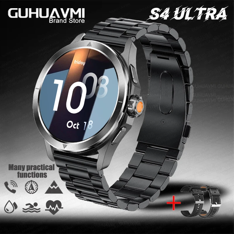 GUHUAVMI 2025 S4 Ultra Smart Watch Männer AMOLED Outdoor Sport NFC GPS Kompass Herzfrequenz Wasserdicht Bluetooth Anruf Smart armband 5