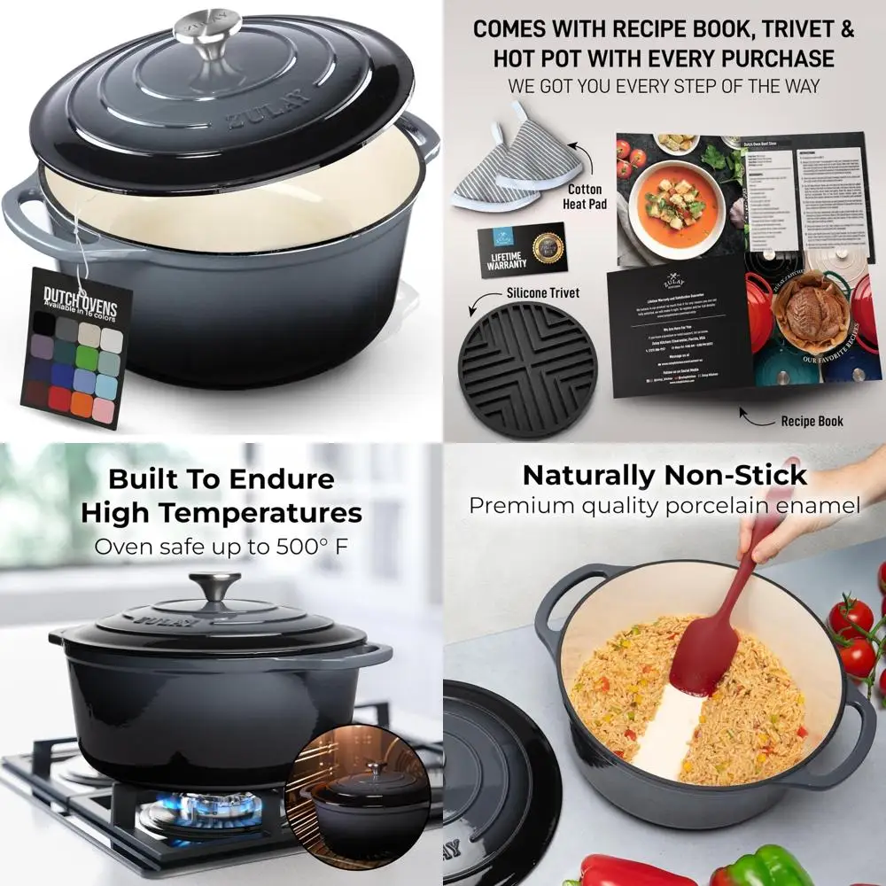 

Enameled Cast Iron Dutch Oven Pot 6 Quart - Heavy Duty, Oven Safe to 500°F, Premium Durability Cooking Essential